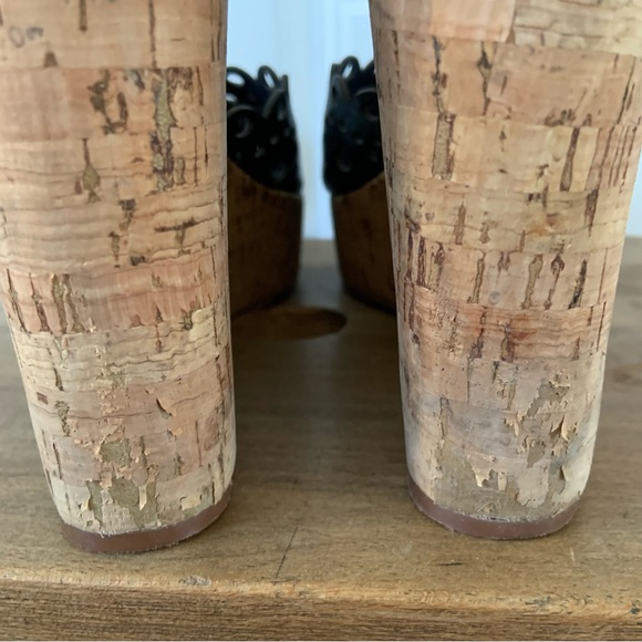 Tory Burch Verity Wm's 10 Blue Leather Platform Wedge Cork Ankle Strap Scalloped - Picture 5 of 9